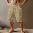thumbnail image 5 of Viadha Mens Summer Linen Shorts Solid Casual Summer Shorts Elastic Waist Drawstring 5 Inch Side Split Hem Beach Gym Shorts with Pockets, 5 of 8