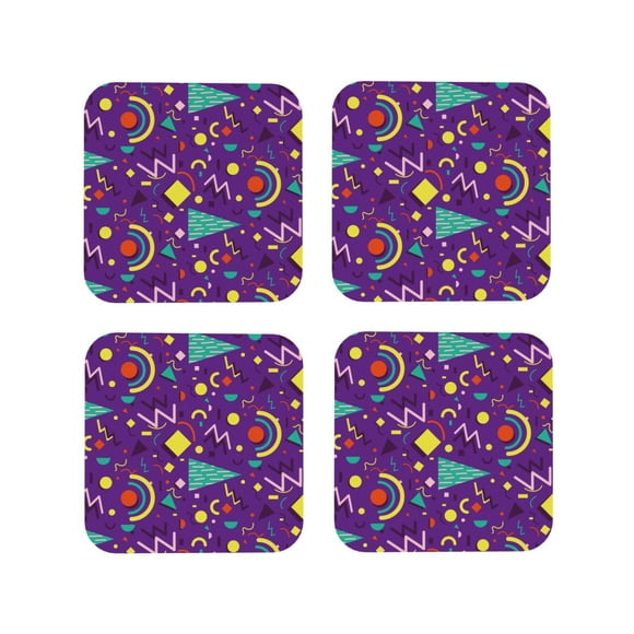 Vsdgher Retro 80s Style Print Leather Coasters for Drinks, Durable Drink Coasters 4 Set for Tabletop Protection, Luxurious Home Décor and Housewarming Gift-Square