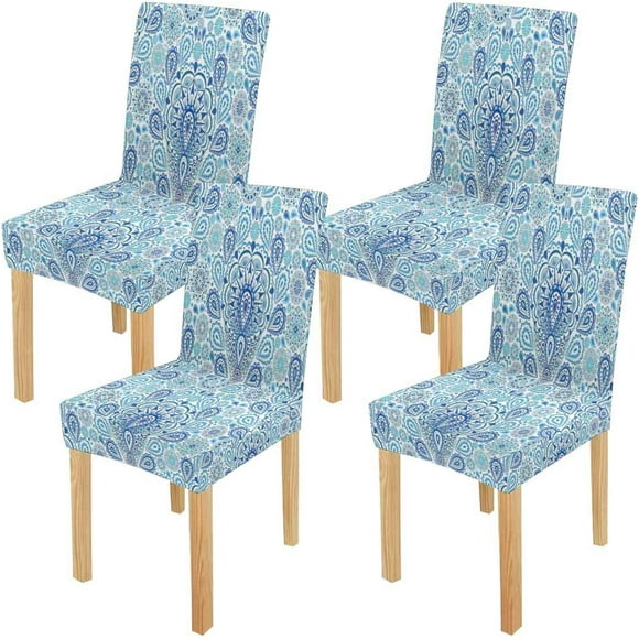 POGLIP Boho Chic Paisley Stretch Chair Cover Protector Seat Slipcover for Dining Room Hotel Wedding Party Set of 4