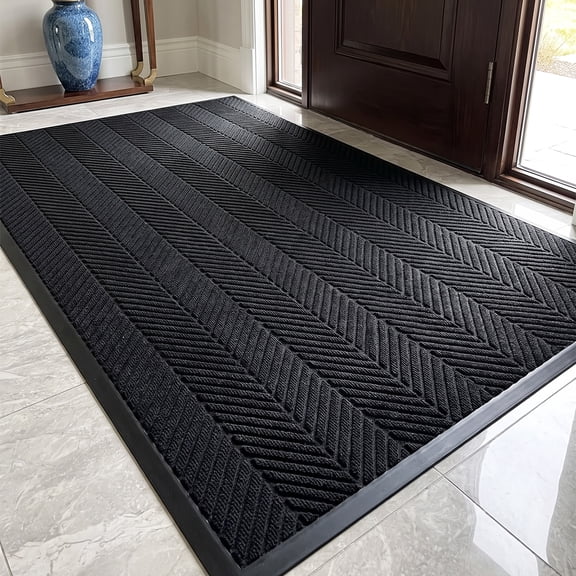 WANLISELL 3 x 6ft Commercial Doormat, Non Slip Striped Entrance Mat with Rubber Backing, Indoor Outdoor Mat for Home Office Hotel, Black