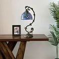 thumbnail image 3 of Tiffany Table Lamp Purple Stained Glass Green Leaves Iron Metal Leaves Bronze Base For Living Room Dining room Bedroom Bedside Office Hotel 21"H, 3 of 5