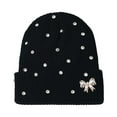 thumbnail image 4 of HNMKIU Women's Light Pearl Knitted Pullover Hat Big Head Circumference Ear Warmer Winter Hats for Women 01_Black，One Size, 4 of 4