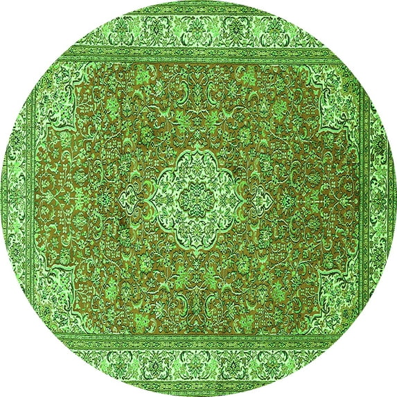 Ahgly Company Indoor Round Medallion Green Traditional Area Rugs, 6' Round