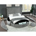thumbnail image 2 of Modern Round Shaped Velvet Upholstered Bed with Deep Button Tufting & Footboard Storage, Queen Size Bed Frames with USB Chargers & Speakers, No Box Spring Needed, Gray, 2 of 6
