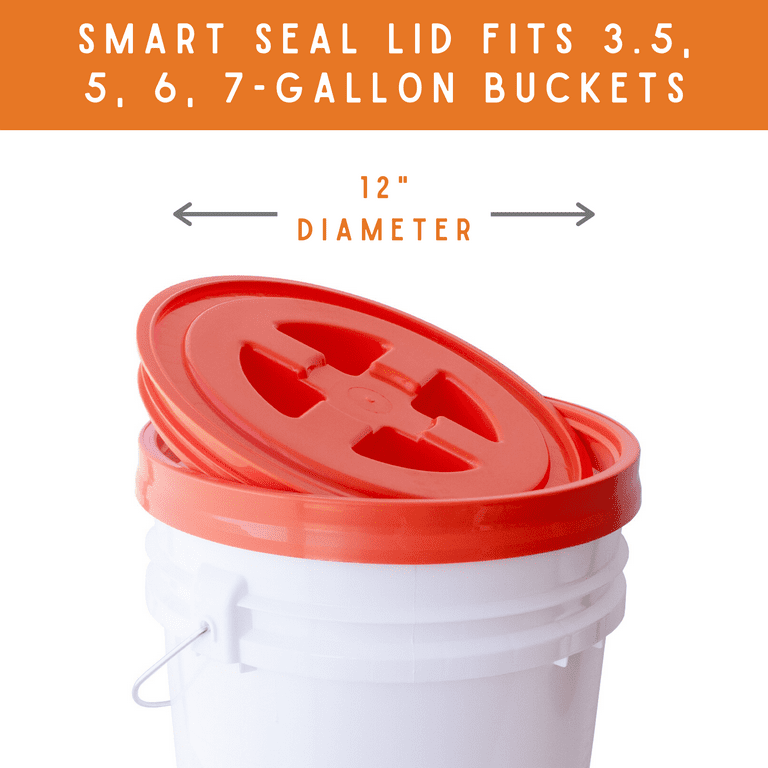 Handy Pantry Smart Seal Replacement Lid - 2 pk, Orange - Easy Screw Top Pail Lid for 35,5,6 7 Gallon Buckets - Food Grade, Industrial Storage
