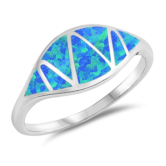 CHOOSE YOUR COLOR Blue Simulated Opal Eye Wave Signal Midi Ring .925 Sterling Silver Band CZ Female Size 8