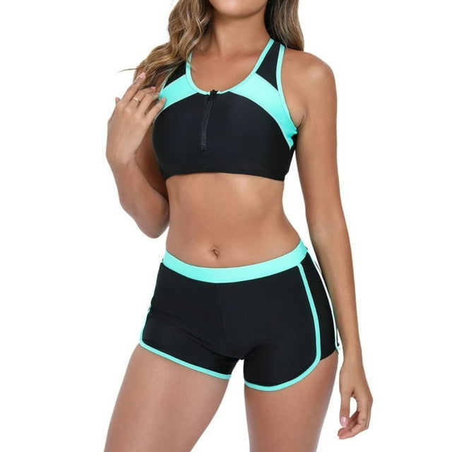 Trajes de baño tankini para mujer Traje de baño deportivo de dos piezas con cuello redondo y tirantes a juego para mujer Traje de baño de dos piezas para mujer Trajes de baño tankini para mujer