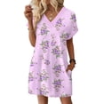 thumbnail image 2 of Women's Fashion Floral Print V-Neck Short Sleeve Dress with Pocket, Casual Pullover Summer Dress, Comfortable Loose Fit, Stylish Daily Wear,Purple Pink,S, 2 of 8