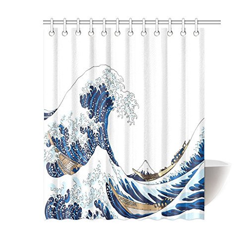 BPBOP the Great Waves of Kanagawa Shower Curtain, Japanese Ocean Polyester Fabric Shower Curtain