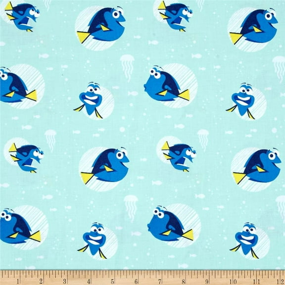 Disney Finding Dory Faces Aqua 100% Cotton Quilt Fabric By The Yard