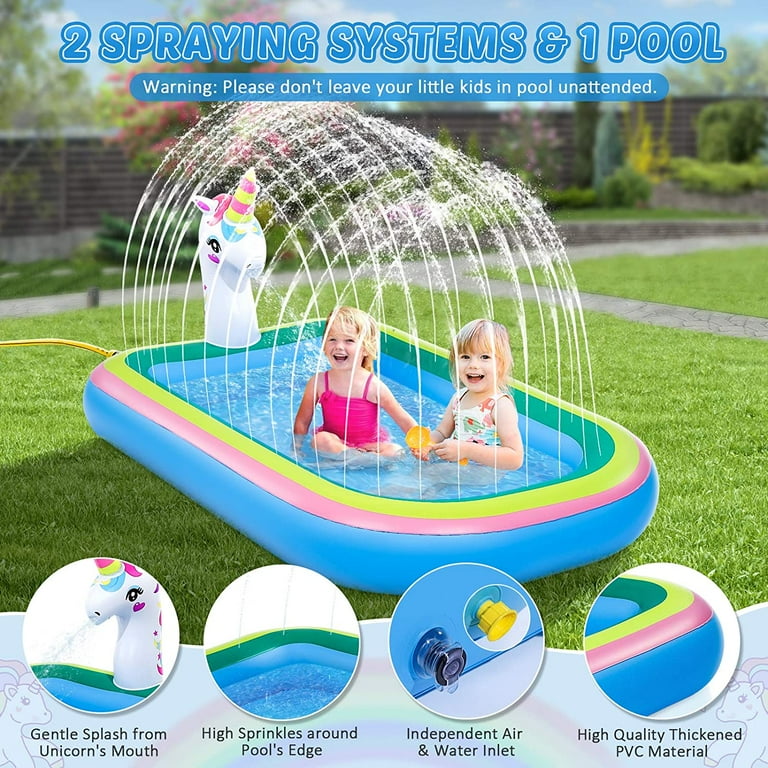 Intera Unicorn Sprinkler Pools for Kids, Splash Pad Inflatable