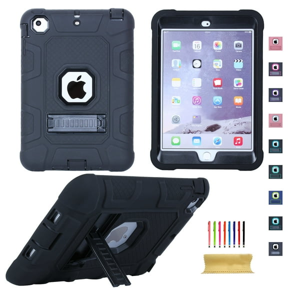 Dteck For iPad mini 1 2 3 Shockproof Protective Stand Heavy Hybrid Rubber Back Case Cover Black Black