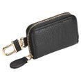 thumbnail image 1 of Funda de llaves de coche de cuero genuino, soporte universal para llaves de coche, bolsa con cremallera para llaves, negra, 1 of 6