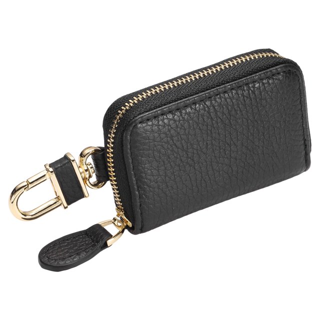 Funda de llaves de coche de cuero genuino, soporte universal para llaves de coche, bolsa con cremallera para llaves, negra
