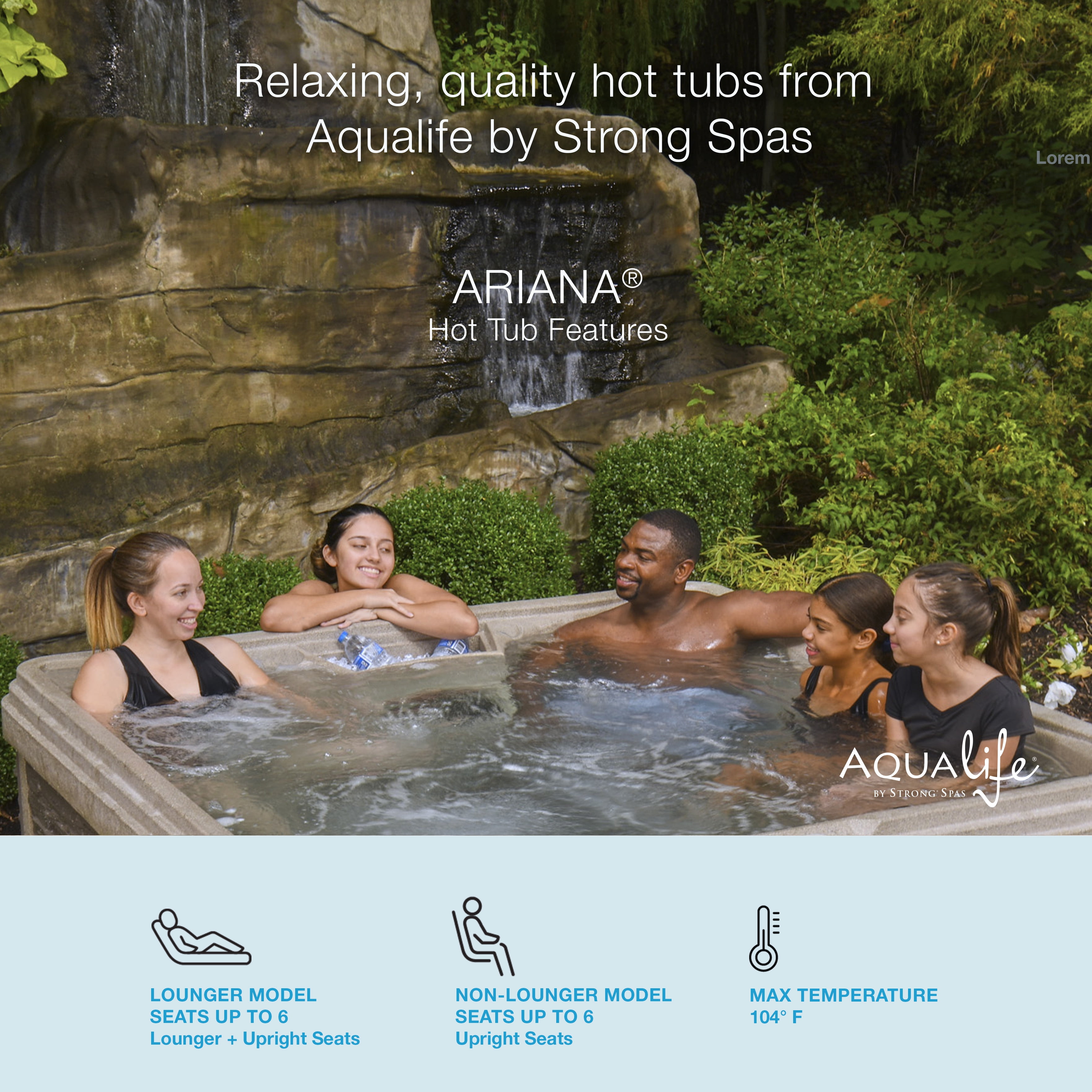 Aqualife by Strong Spas Ariana 6 Person 70-Port Lounger Spa, 30 Jets, Espresso