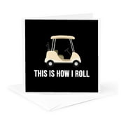 3dRose, This is how I roll with golf cart. White letters on black background., 1 Greeting Card with envelope