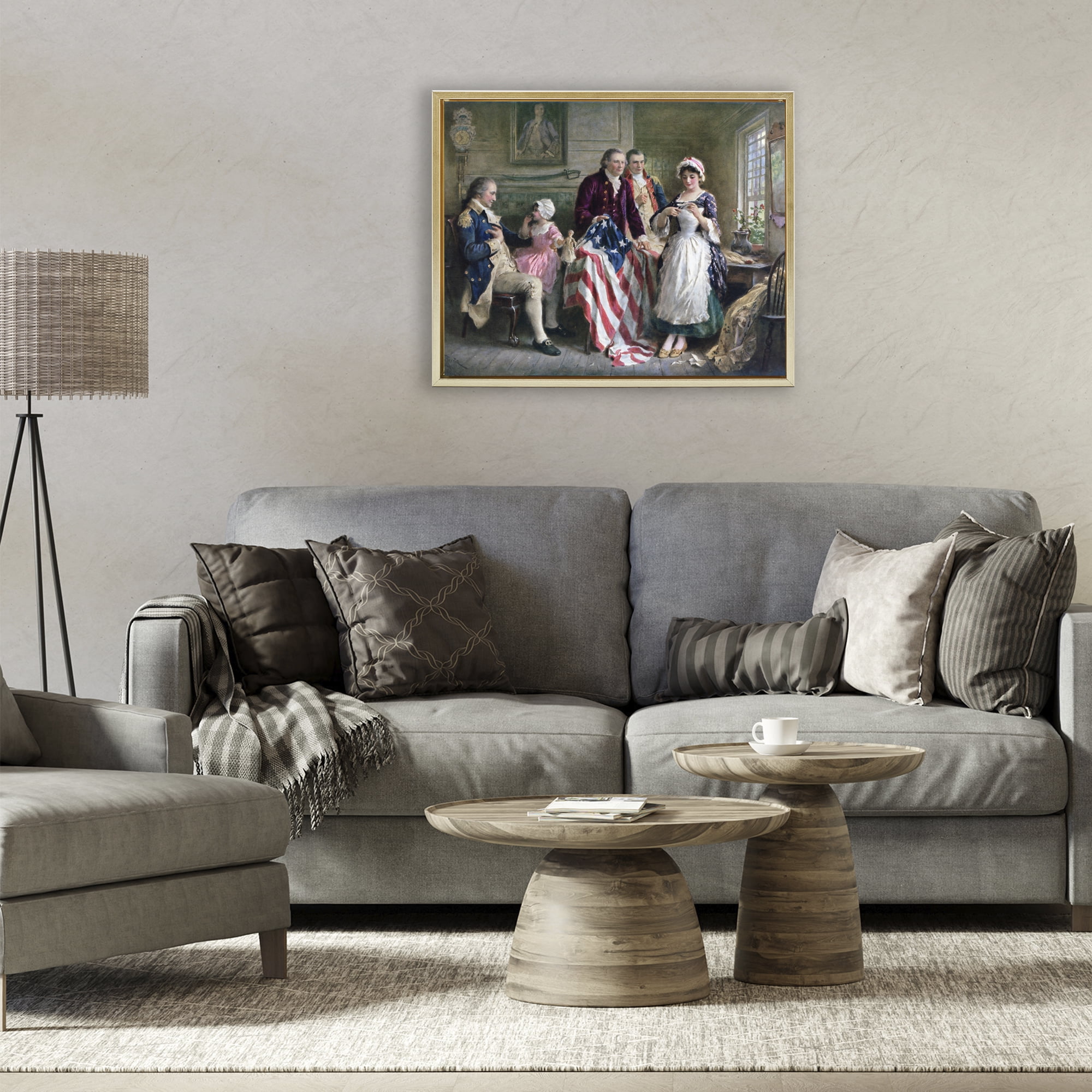 Historical Betsy Ross Gold Framed Floater Canvas Wall Art, design by Arlington Prints