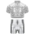 thumbnail image 3 of iiniim Kids Girls Sparkle Dance Crop Top with Shiny Hot Shorts Set Hip Hop Street Dance Performance Silver 6, 3 of 5