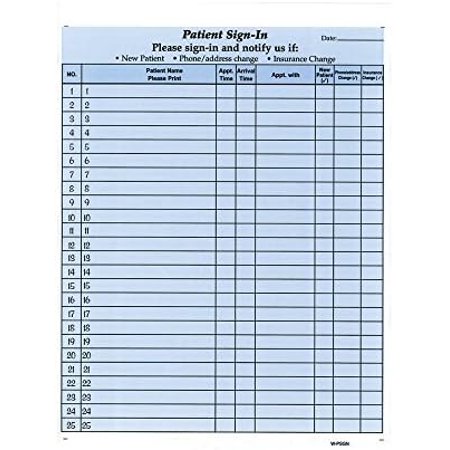 Patient Sign-in Sheets, HIPAA Compliant, 8-1/2" x 11" Carbonless Form, Blue (Pack of 125)