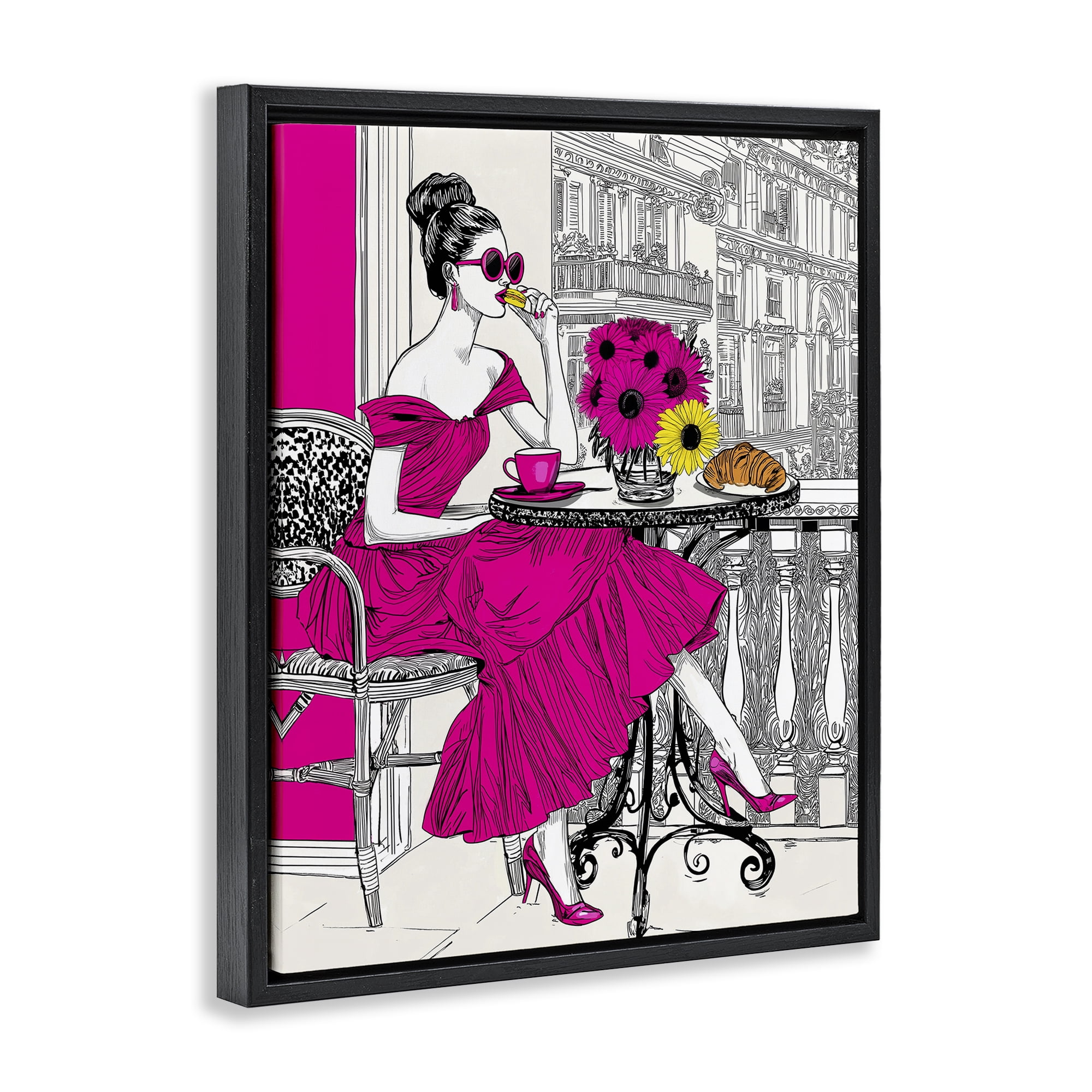 Stupell Industries Glamorous Brunch on Balcony Black Framed Floater Canvas Wall Art, design by Jess Stempel