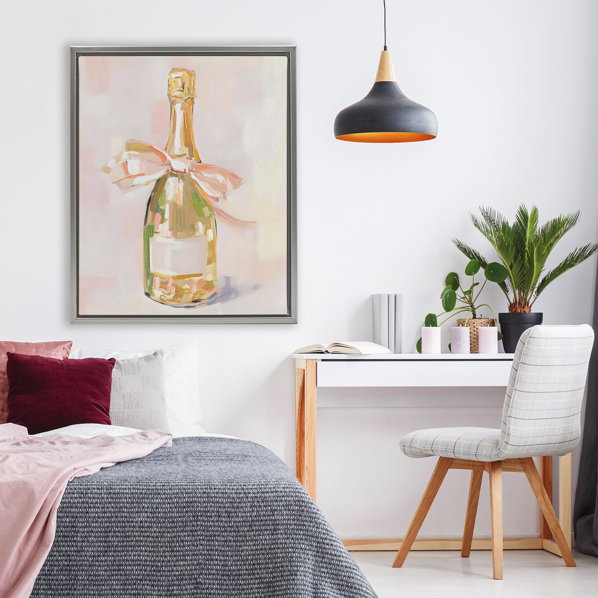 Stupell Industries Pink Champagne Celebration Gray Framed Floater Canvas Wall Art, design by The Prints Vibe