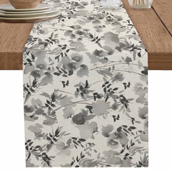 nqOlkjepod Vintage Grey Flower Table Runner 70 Inches Long Farmhouse Dress Scarves, Farmhouse Botanical Floral Retro Dining Tablerunner for Coffee Table/Kitchen Island/Party Décor, 13" x 70"