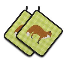 Caroline's Treasures Red Fox Green Pair of Pot Holders