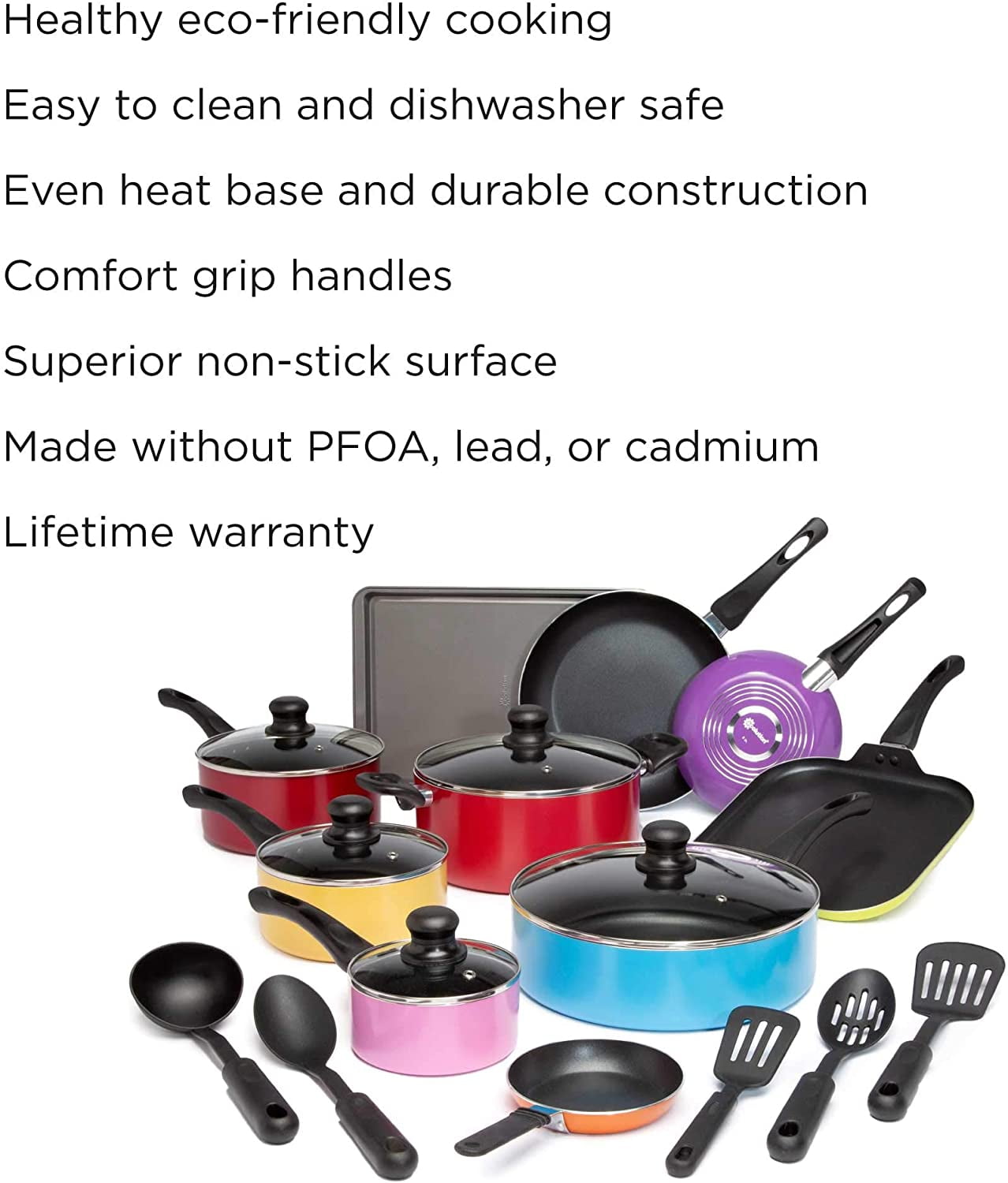 Ecolution Easy Clean Nonstick Cookware Set, Dishwasher Safe Kitchen Pots  and Pans Set, Comfort Grip Handle, Even Heating, Ultimate Food Release