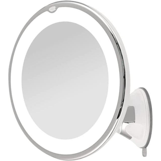 Stylish Makeup Mirror, Chrome Finish & LED Circle Light, Wall-Mounted for Space Efficiency, 10X Magnifying Mirror with Flexible Positioning