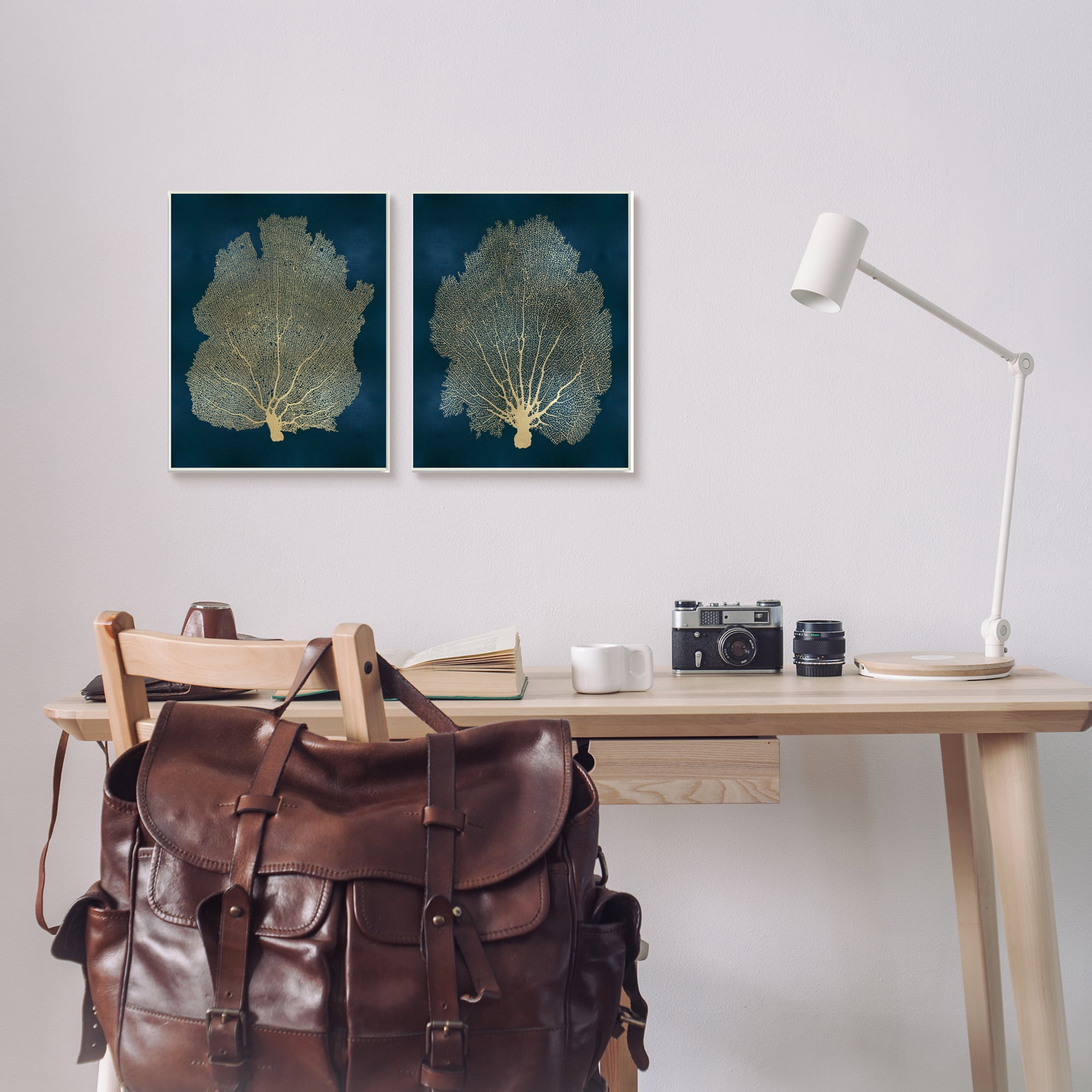 Stupell Industries Modern Sea Fan Composition Blue Gold Ocean Plant, 10 x 15,Design by Melonie Miller