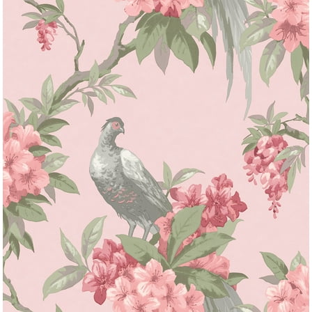 Brewster Home Fashions Golden Pheasant Pink Floral Wallpaper, 20.5-in by 33-ft, 56.38 sq. ft.