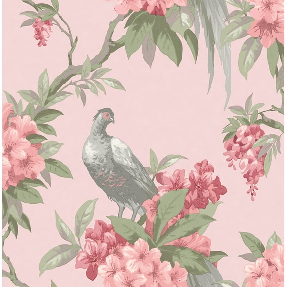 Brewster Home Fashions Golden Pheasant Pink Floral Wallpaper, 20.5-in by 33-ft, 56.38 sq. ft.