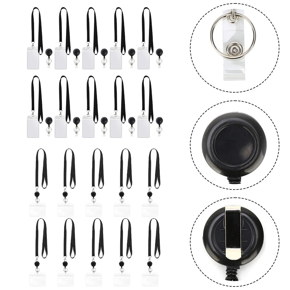 10pcs Badge Holder,Vertical & Horizontal Protector optional with Black Lanyard