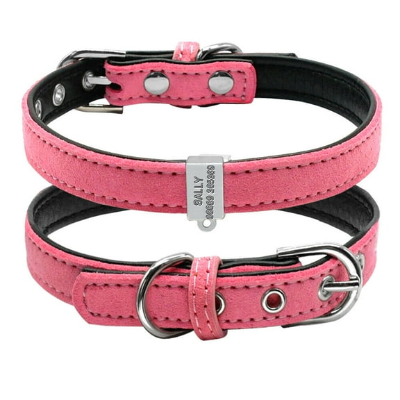 Didog Small Custom Personalized Dog Cat Collar with Bell Suede Leather for Chihuahua XXS/XS/S