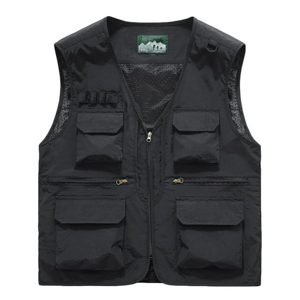 V Cuello Tanque, Chaqueta de Trabajo sin Mangas Sólida con Cremallera Y Bolsillos Múltiples, Abrigo de Lana de Moda para Hombres