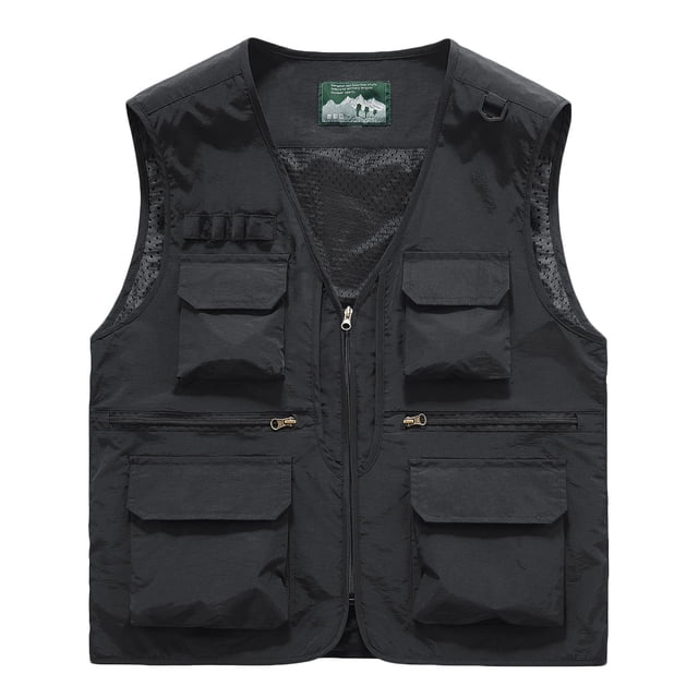 Jackets for Men Fashion, Mens Solid Fashion Zipper Multi Pocket V Neck Sleeveless Work Jacket Tank