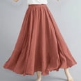 thumbnail image 4 of Womens Linen Maxi Skirts Trendy Elastic Waist Summer Boho Solid Beach Elastic High Waist Pleated A-Line Flowy Swing Long Maxi Skirts, 4 of 6