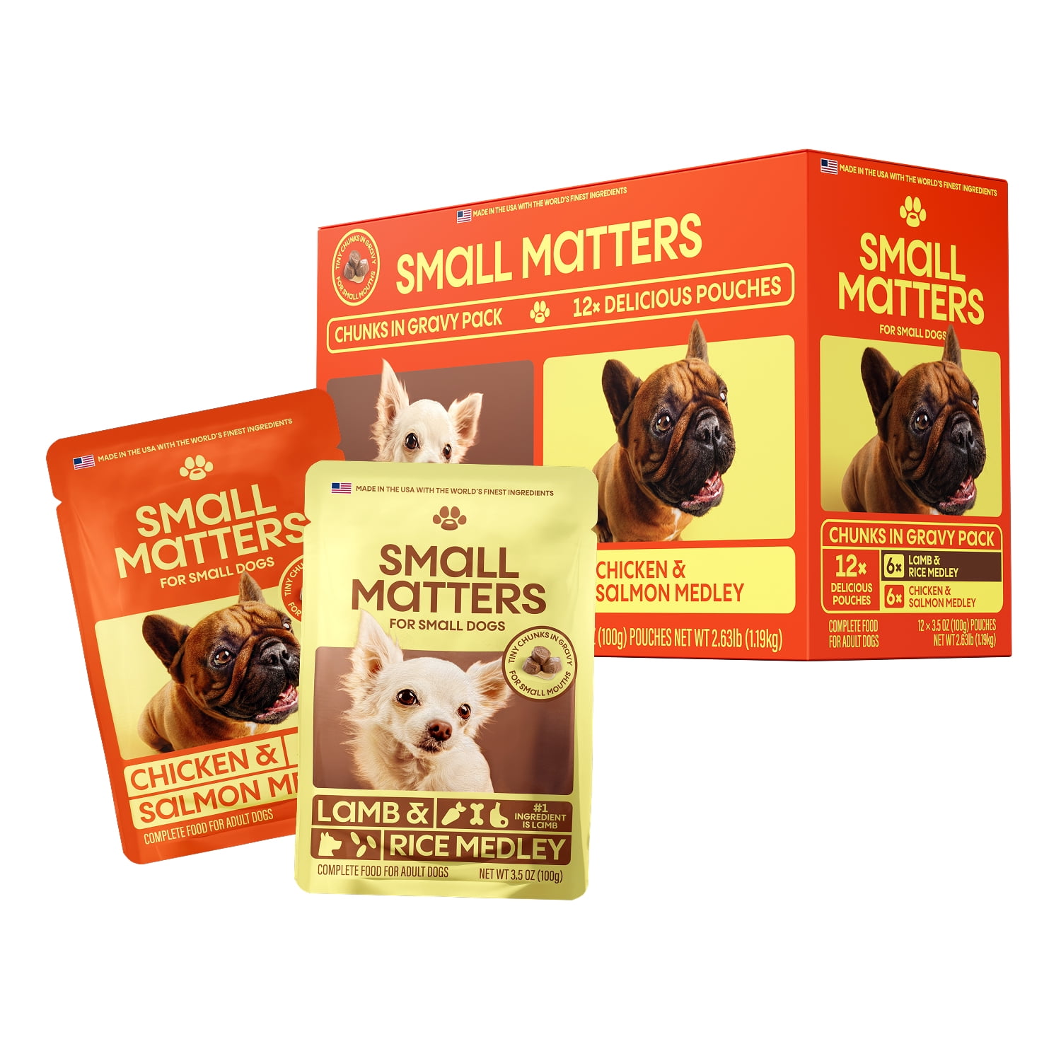 Small Matters Adult Dog Food for Small Dogs, Chicken & Salmon Medley + Lamb & Rice Medley Variety Pack, 3.5oz x 12 Packs
