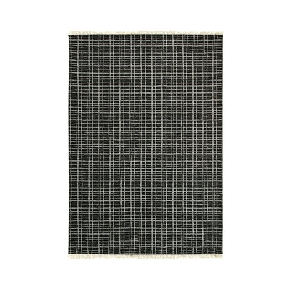 EORC Charcoal Handmade Wool & Viscose Contemporary Loom Check Rug, 8 x 9'9