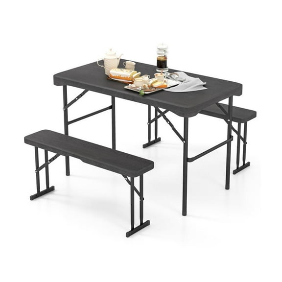 Resenkos Patio Dining Sets,Patio Furniture Sets,Outdoor Folding Table Bench Set w All-Weather HDPE Tabletop and Sturdy Metal Frame-Black