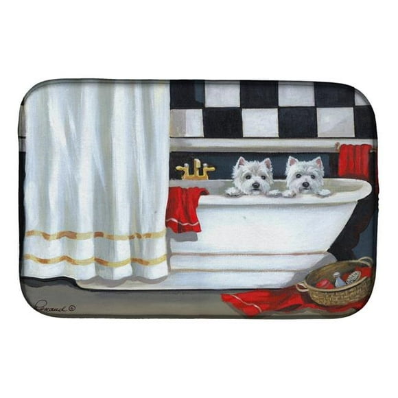 Carolines Treasures PPP3281DDM 14 x 21 in. Westie Pour Le Bain Bathtime Dish Drying Mat