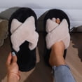 thumbnail image 4 of SAWOBUUN Womens Fuzzy Cross Band Slippers Cozy Warm Faux Fur House Slippers Open Toe Fluffy Soft Indoor Slide Slippers, 4 of 9