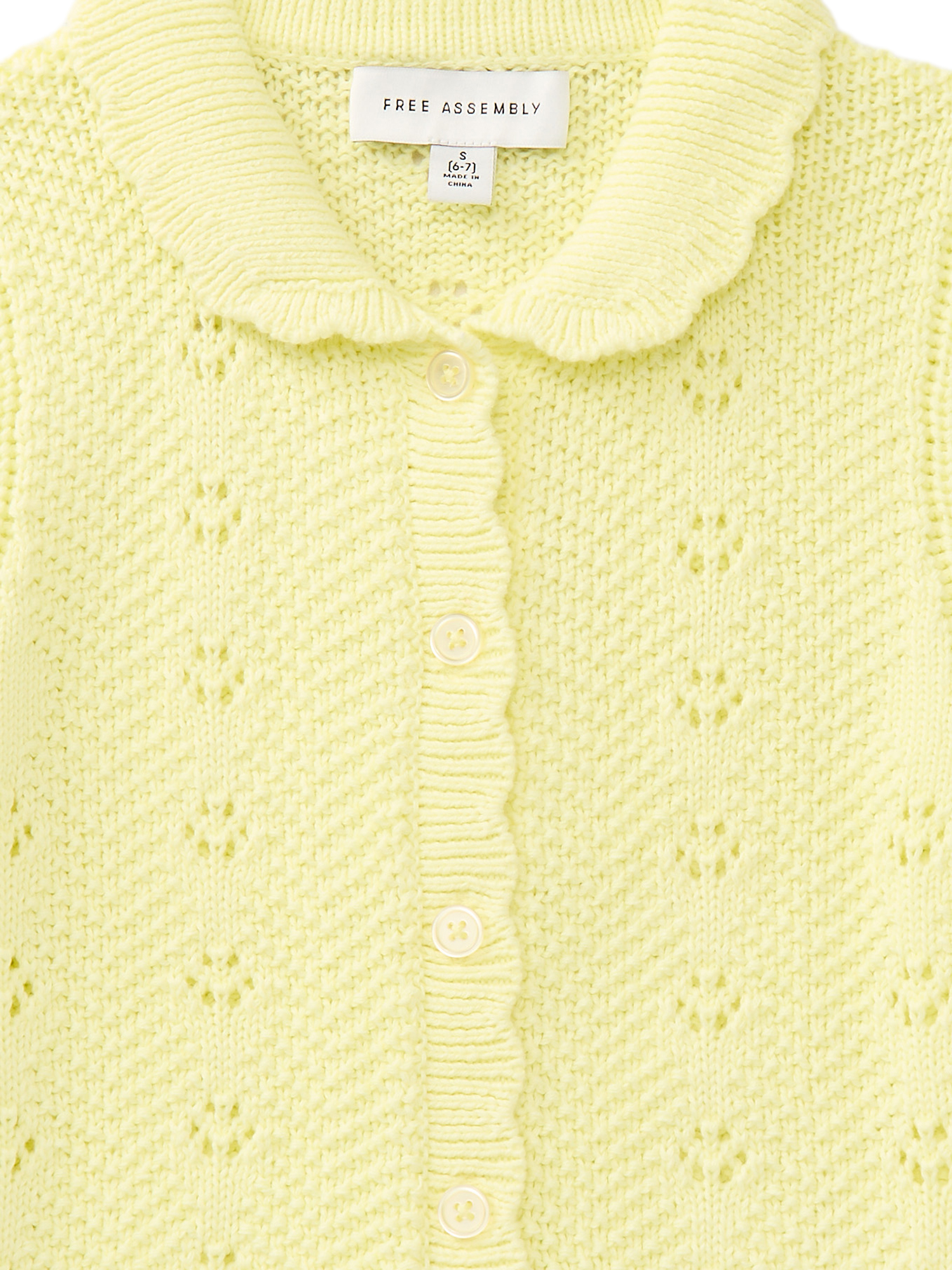 Free Assembly Kids and Toddler Cotton Pointelle Cardigan Sweater with Short Sleeves, Sizes 12M-3T and XS-XL