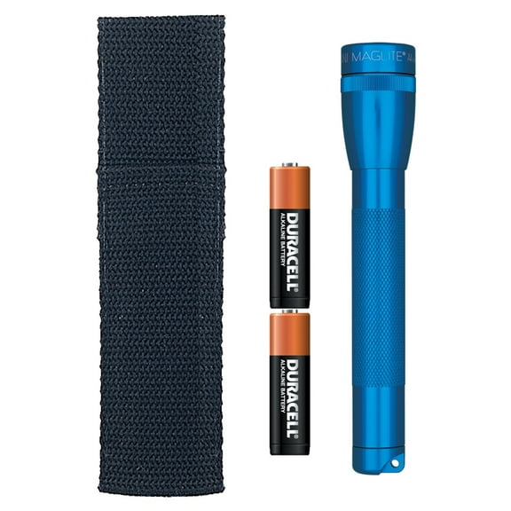 Mini Maglite AA Flashlight, 2 AA, 14 Lumens, Blue, Holster
