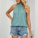 thumbnail image 2 of Camiseta sin mangas de punto sin mangas con tirantes y cuello alto de Color puro para mujer Camiseta sin mangas con cuello Halter fruncido Camiseta sin mangas de Color liso, 2 of 7