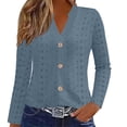 thumbnail image 2 of YHAJDS Womens Plus Size Tops Solid Color Hollow V Neck Button Long Sleeve Cardigan, 2 of 5