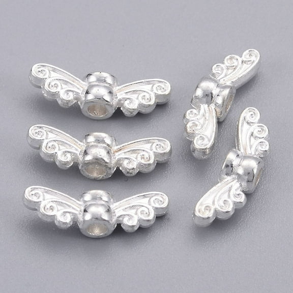 100pc Tibetan Style Alloy Free & Nickel Free & Lead Free Silver Color Plated Fairy Wing Beads Cadmium 4x14x4mm Hole: 1.5mm