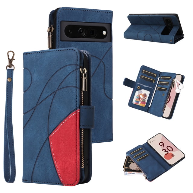 Compatible with Google Pixel 7 Pro Wallet Case with Card Slots PU Leather Zipper Flip Folio Cover
