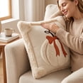 thumbnail image 2 of CHJK Pumpkin Embossed Throw Pillow, 18X18Inch Soft Fuzzy 3D Pumpkin Cushion with Bow, Fall Decorative Pillow for Halloween Thanksgiving Sofa Couch Bedroom Home Decor, White, 2 of 7