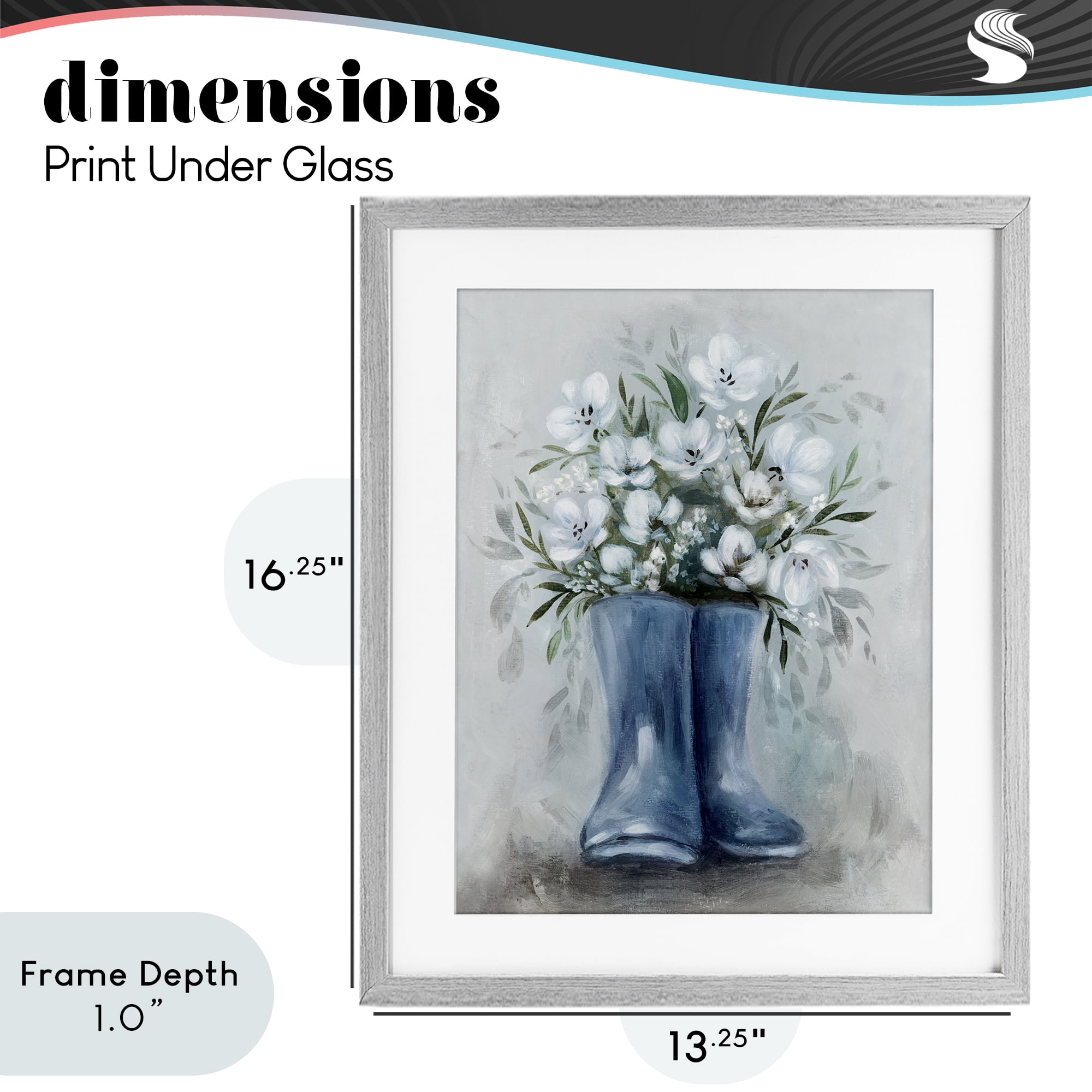 Stupell Industries Botanical Bouquet in Blue Boots Gray Framed Print Under Glass, design by Kristen Brockmon